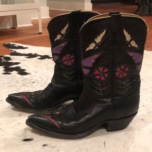 Vintage colorful butterfly cowboy boots